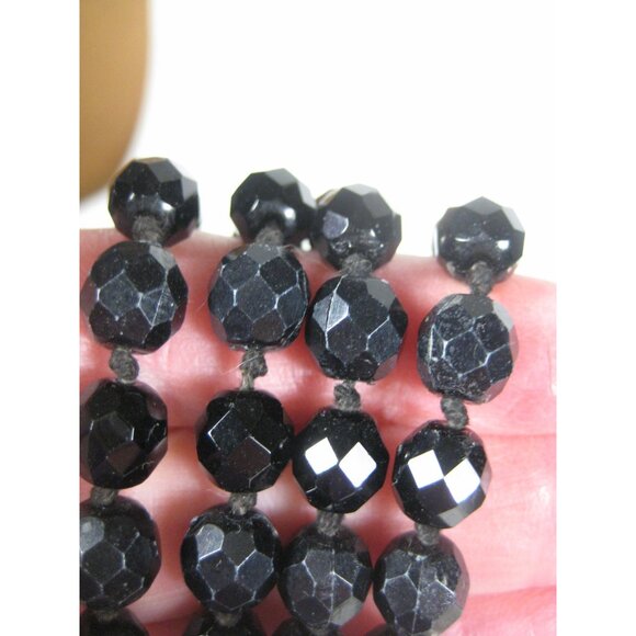 Made in Austria Black Crystal and Plastic Bead Long Necklace Glass Faceted 57 in - Picture 6 of 9